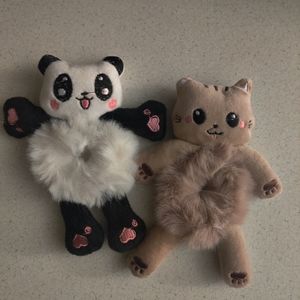 New 2pc Cat & Panda Ponytail Holders